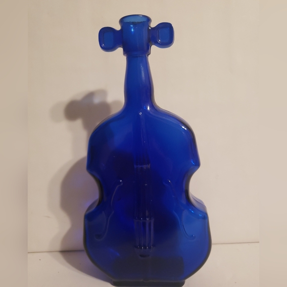 Vintage Cobalt Blue Glass Bottle Violin Shaped 8" Tall Decanter Fiddle, #5 - Picture 1 of 4